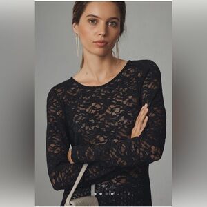 By Anthropologie Long-Sleeve Lace Crewneck Top